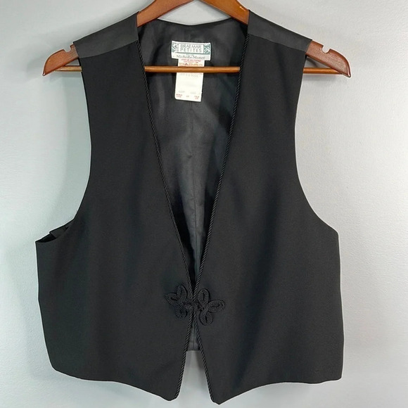 VINTAGE Michelle Monet Tailored Suit Vest Black Corded Appliqué Adjustable 14P - Picture 9 of 9